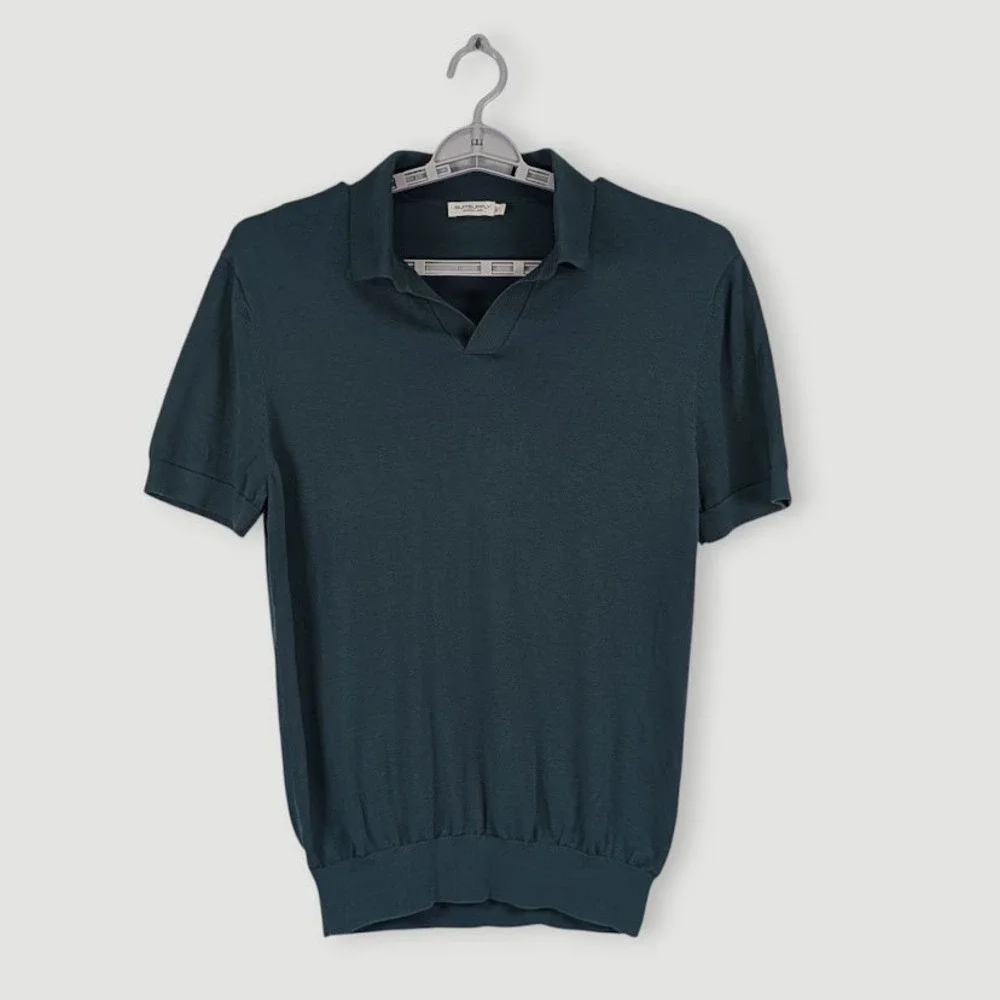 SuitSupply Cotton Silk Polo Shirt Men Large Green Johnny Collar Quiet Luxury - Picture 3 of 9
